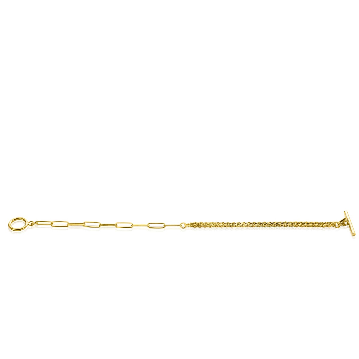 ZINZI Gold Plated Sterling Silver Multi-look Bracelet with 2 Trendy Chains and Toggle Clasp ZIA2380