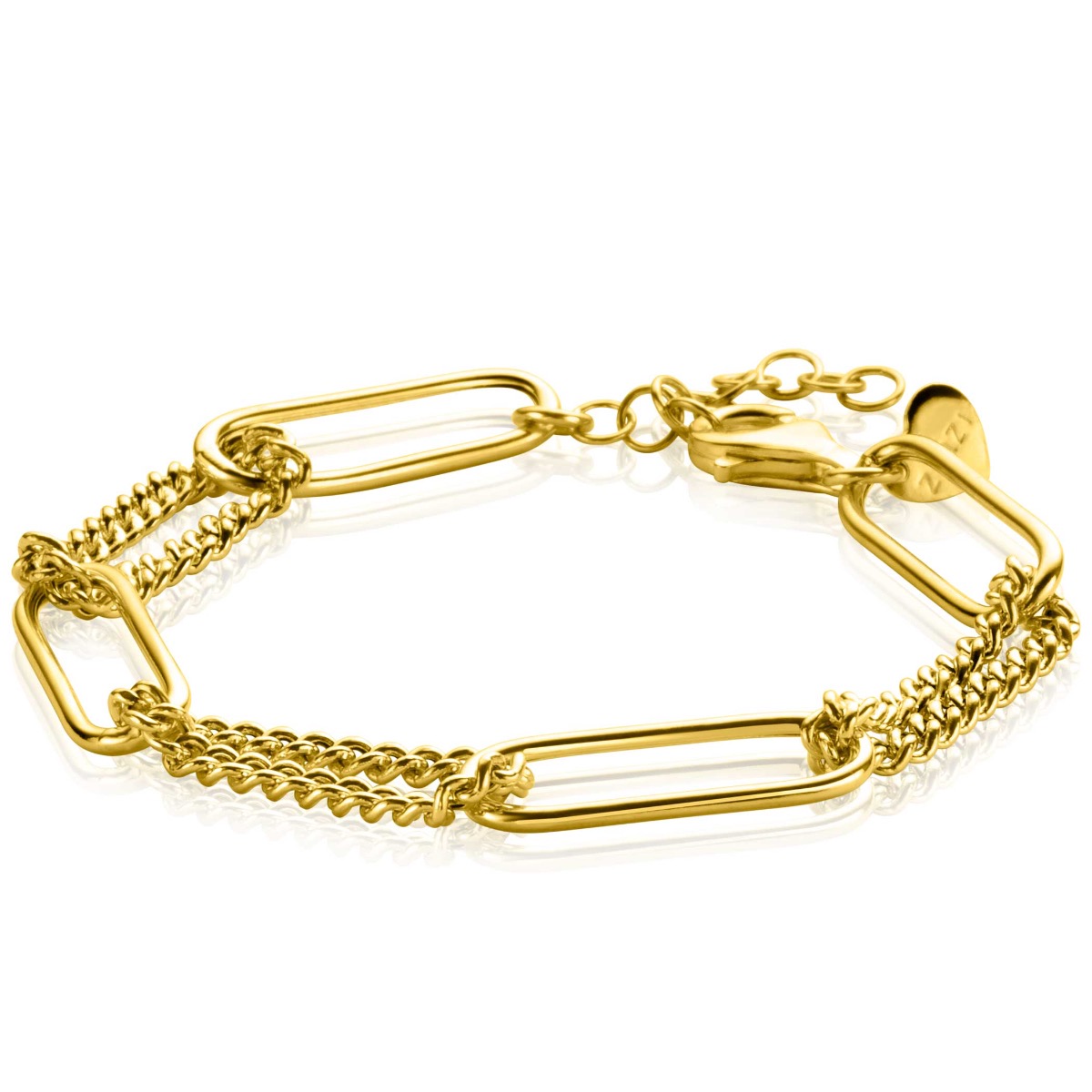 ZINZI Gold Plated Sterling Silver Bracelet with 4 Large Oval Chains and Curb Chains ZIA2382