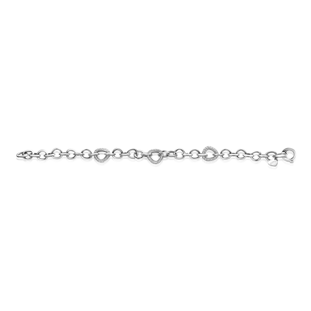 ZINZI Sterling Sterling Silver Statement Bracelet Triangle Chains Set with White Zirconias 20,5cm ZIA2388