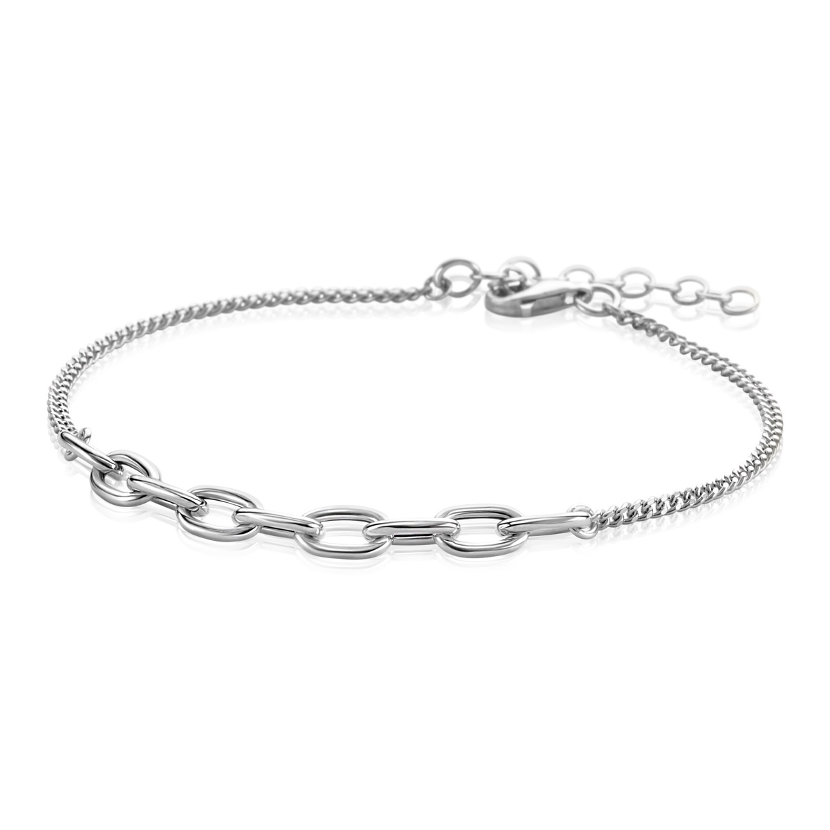 ZINZI Sterling Silver Curb Chain Bracelet with Larger Oval Chains 17-19,5cm ZIA2481