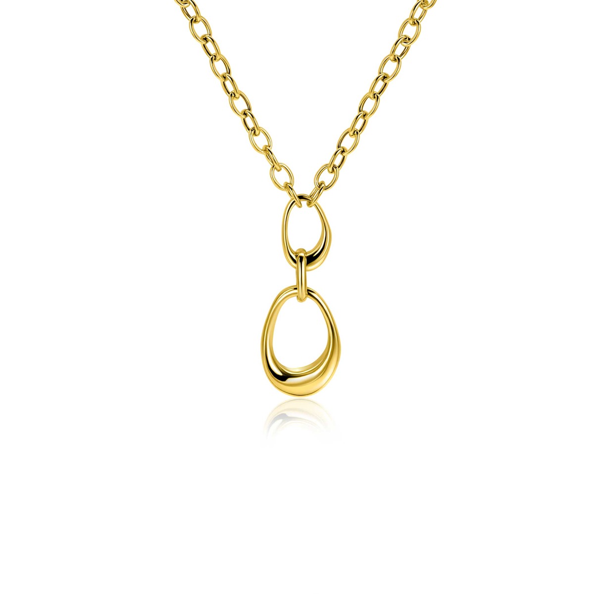ZINZI gold-plated silver Y-collier with paperclip links and three organic shapes, 48cm, ZIC-BF123