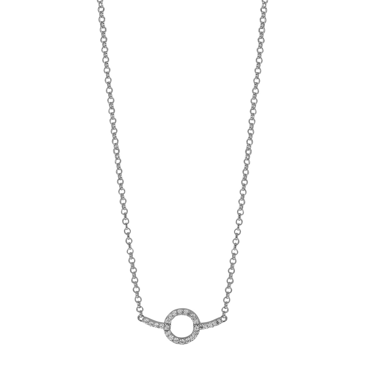 ZINZI Sterling Silver Necklace Circle and Bar Design with White Zirconias 42-45cm ZIC1063
