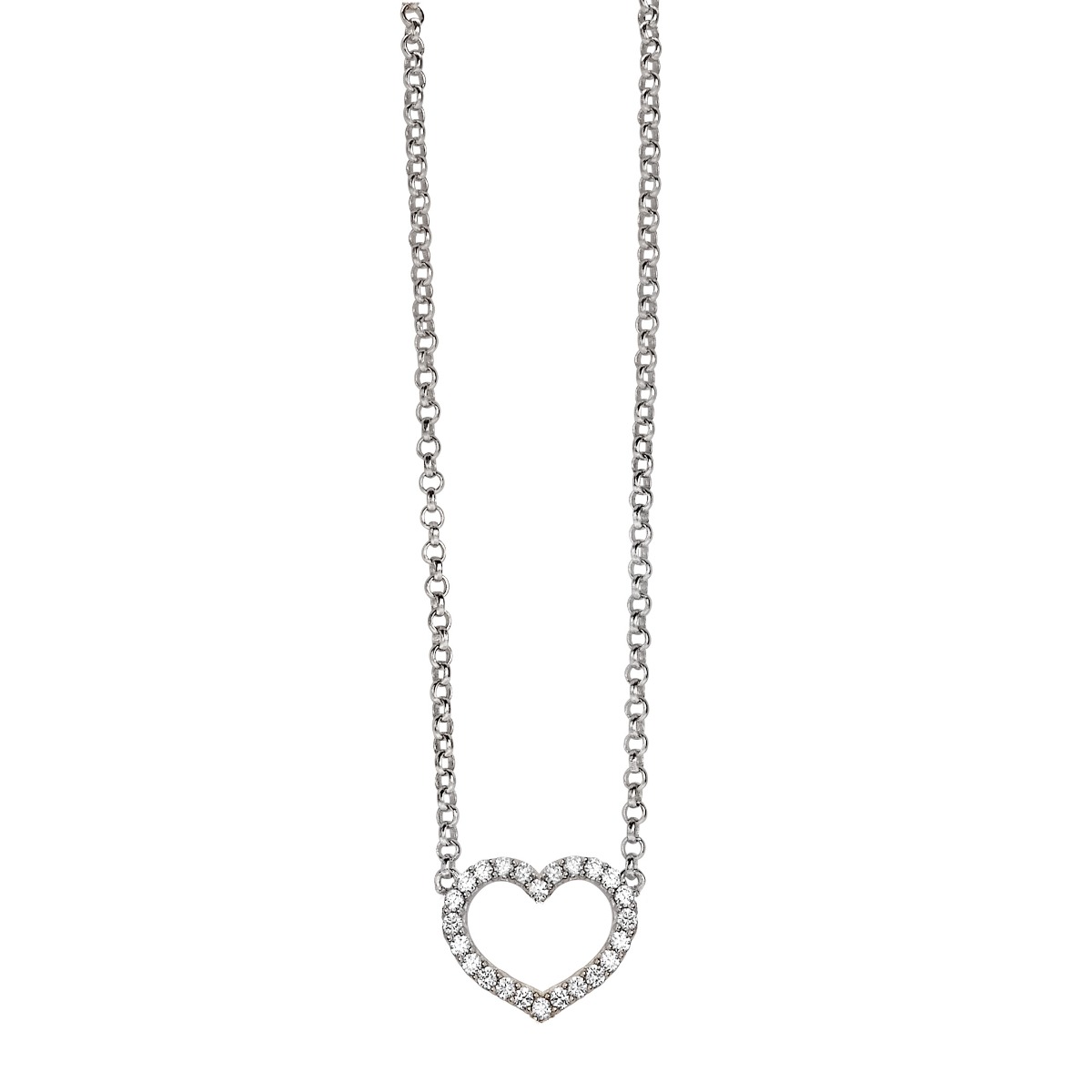 ZINZI Sterling Silver Necklace Heart with White Zirconias 42-45cm ZIC1098