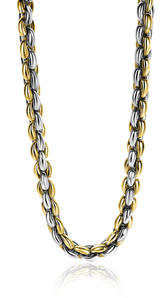 ZINZI Gold Plated Sterling Silver Chain Necklace width 7mm 45cm ZIC1290
