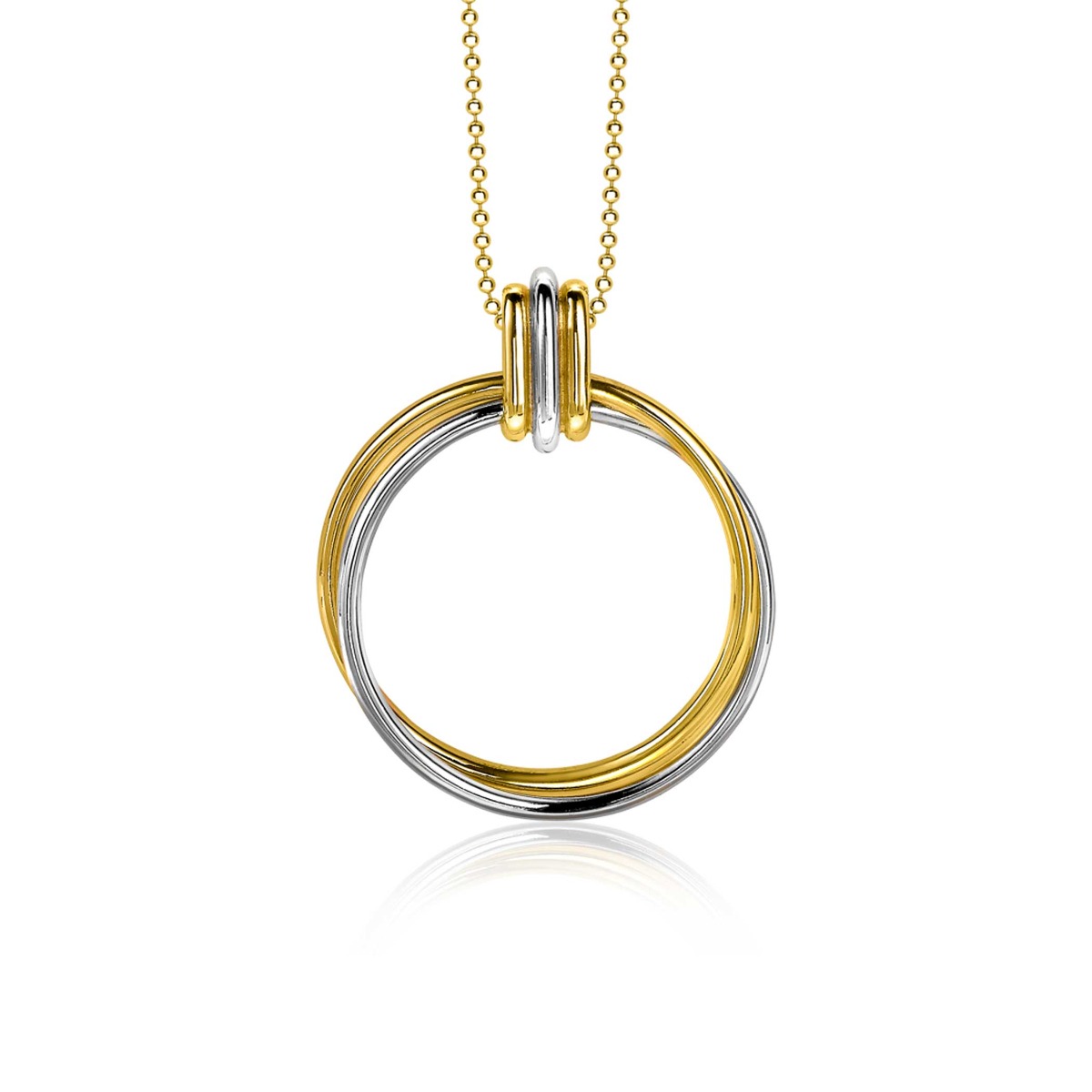 ZINZI Gold Plated Sterling Silver Necklace Bicolor Open Circle Pendant (28mm) 45cm ZIC2059