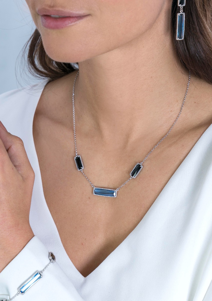 ZINZI Sterling Silver Fantasy Necklace with Rectangular Color Stones in Blue and Black 42-45cm ZIC2111
