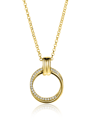 ZINZI Gold Plated Sterling Silver Necklace with Round Pendant (22mm) and White Zirconias 45cm ZIC2266Y