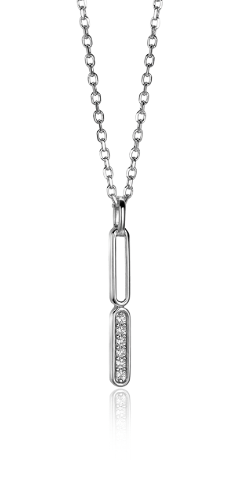 ZINZI Sterling Silver Necklace with Trendy Oval Pendant and White Zirconias 42-45cm ZIC2270