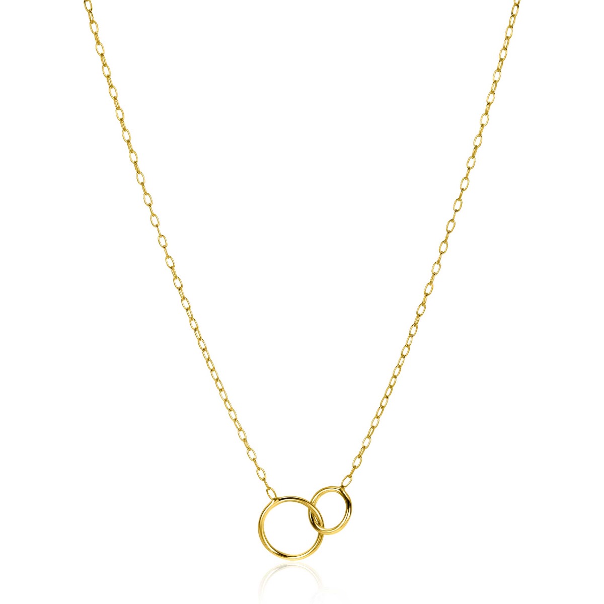 ZINZI Gold Plated Sterling Silver Paperclip Chain Necklace with 2 Connected Open Circles 42-45cm ZIC2275G
