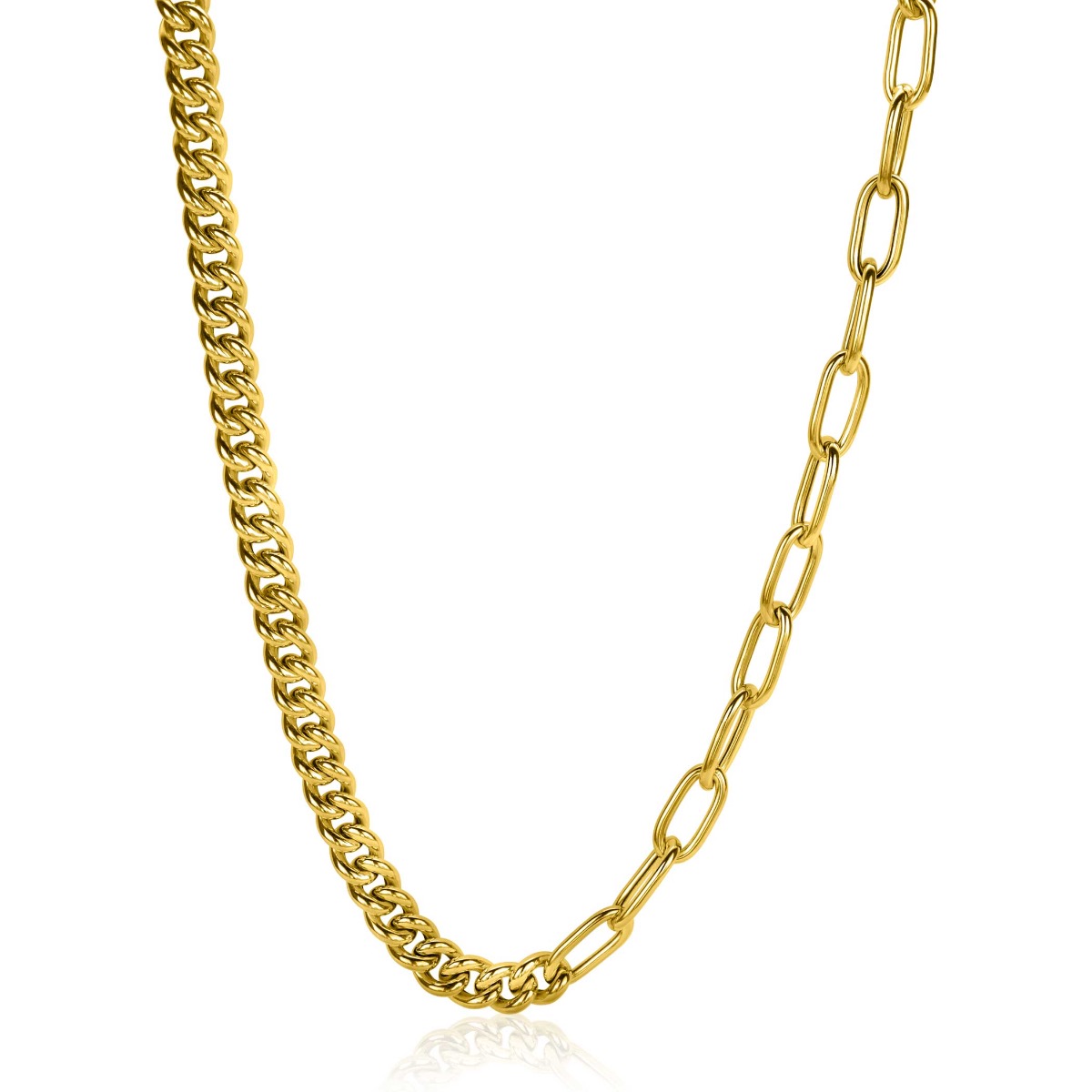 ZINZI Gold Plated Sterling Silver Multi-Chain Necklace with Curb and Paperclip Chains 6.7mm width 45cm ZIC2285G