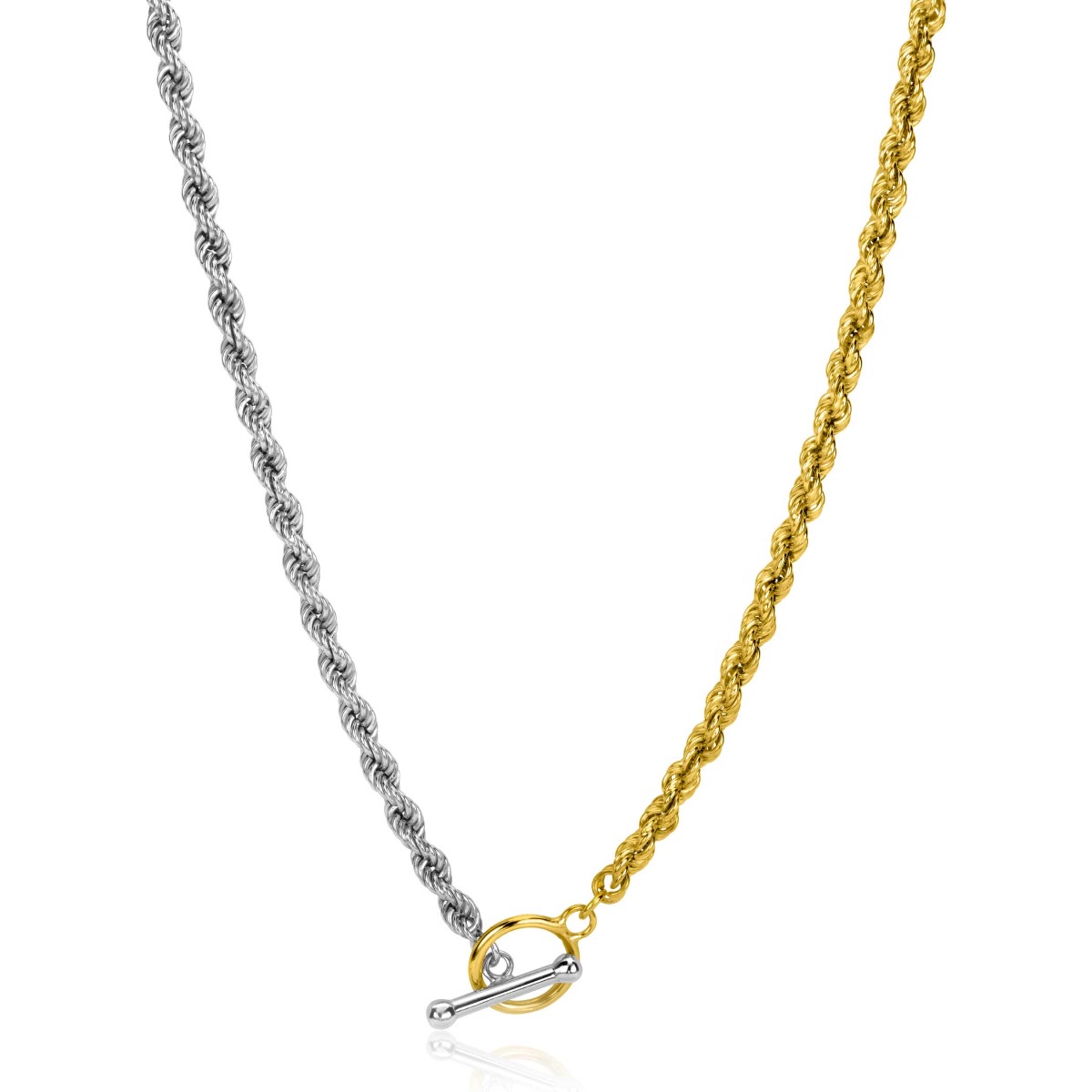 ZINZI Gold Plated Sterling Silver Necklace Rope Chain Bicolor and Tendy Toggle Clasp 3,7mm width 42-45cm ZIC2288