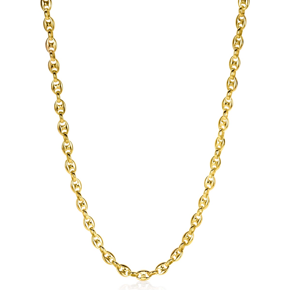 ZINZI Gold Plated Sterling Silver Coffee Bean Chain Necklace 45cm 5mm width ZIC2340G