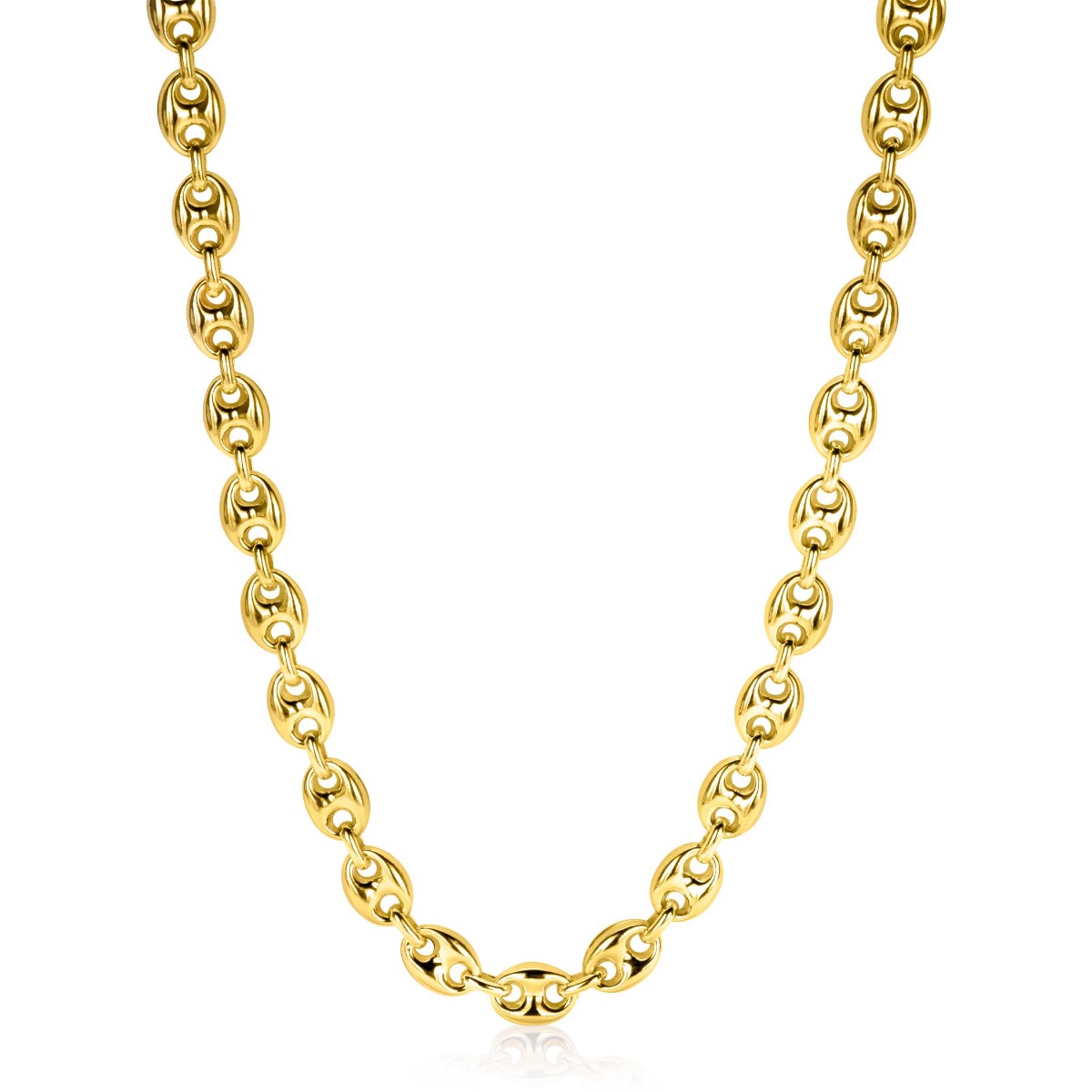 ZINZI Gold Plated Sterling Silver Coffee Bean Chain Necklace 45cm 8mm width ZIC2341G
