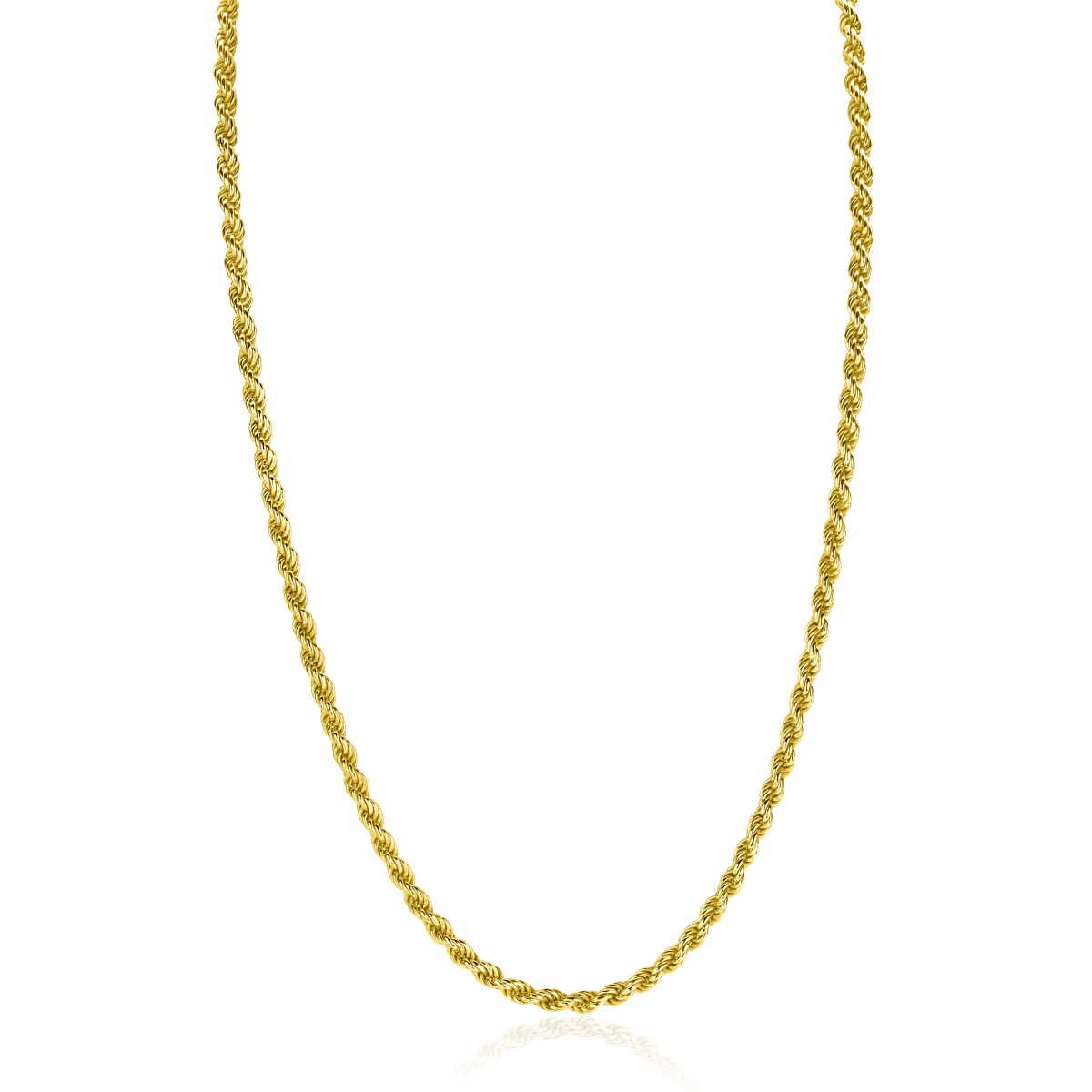 ZINZI Gold Plated Sterling Silver Rope Chain Necklace 2.6mm width 42-45cm ZIC2386G