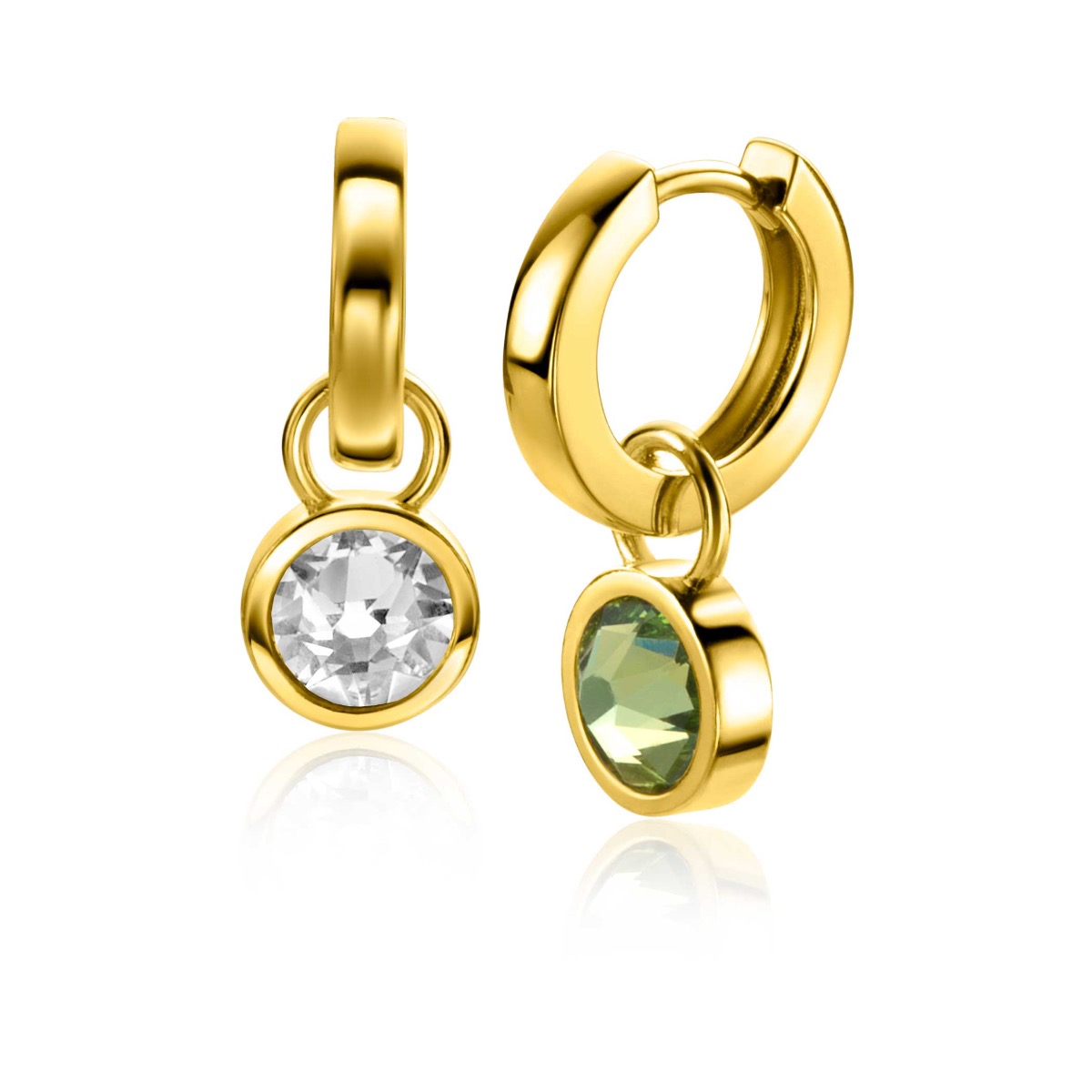 ZINZI Gold Plated Sterling Silver Earrings Pendants Green and White ZICH1006G (excl. hoop earrings)