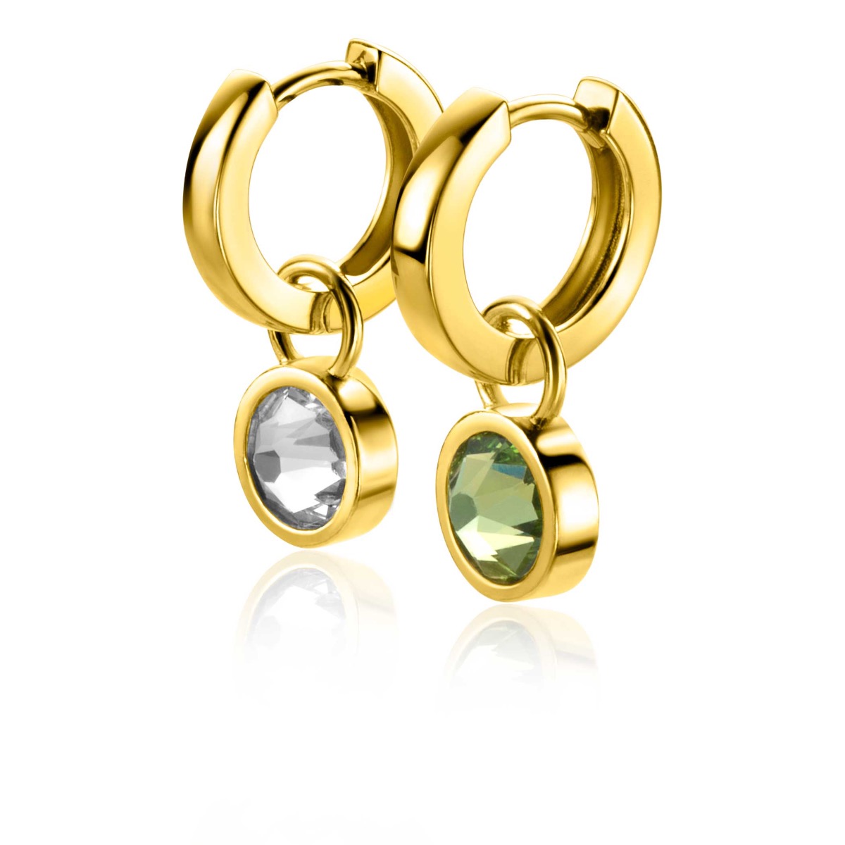 ZINZI Gold Plated Sterling Silver Earrings Pendants Green and White ZICH1006G (excl. hoop earrings)