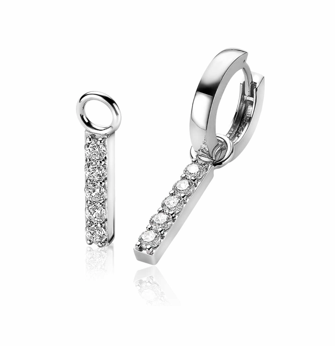 21,5mm ZINZI Sterling Silver Earrings Pendants Bar White Zirconias ZICH2142 (excl. hoop earrings)