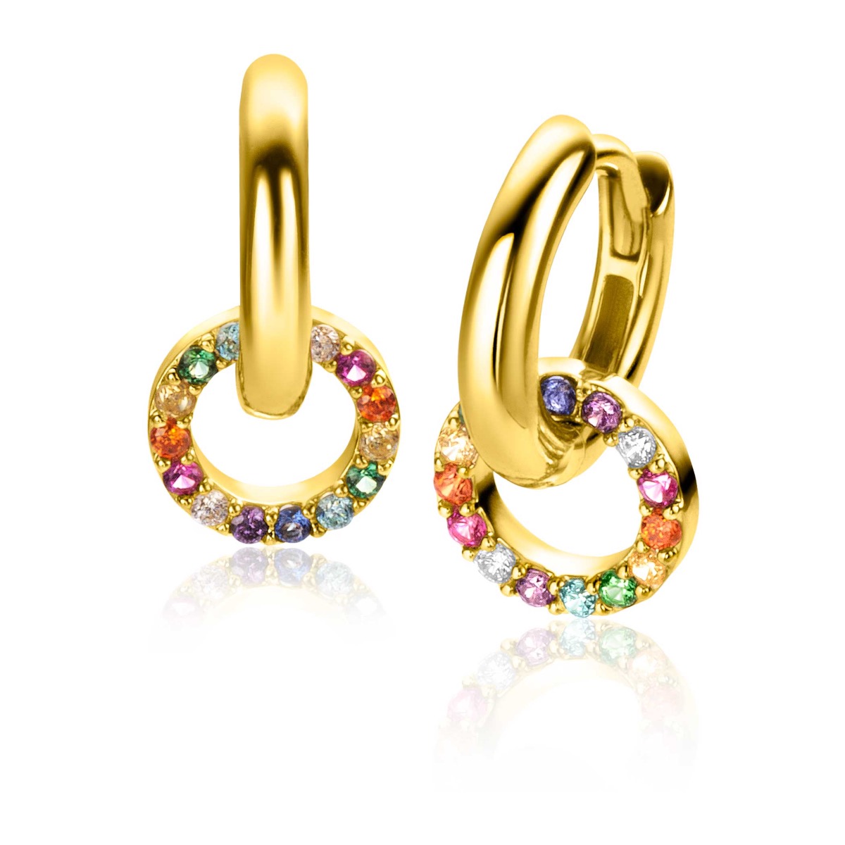 8mm ZINZI Gold Plated Sterling Silver Earrings Pendants Round Rainbow Color Stones ZICH2170 (excl. hoop earrings)