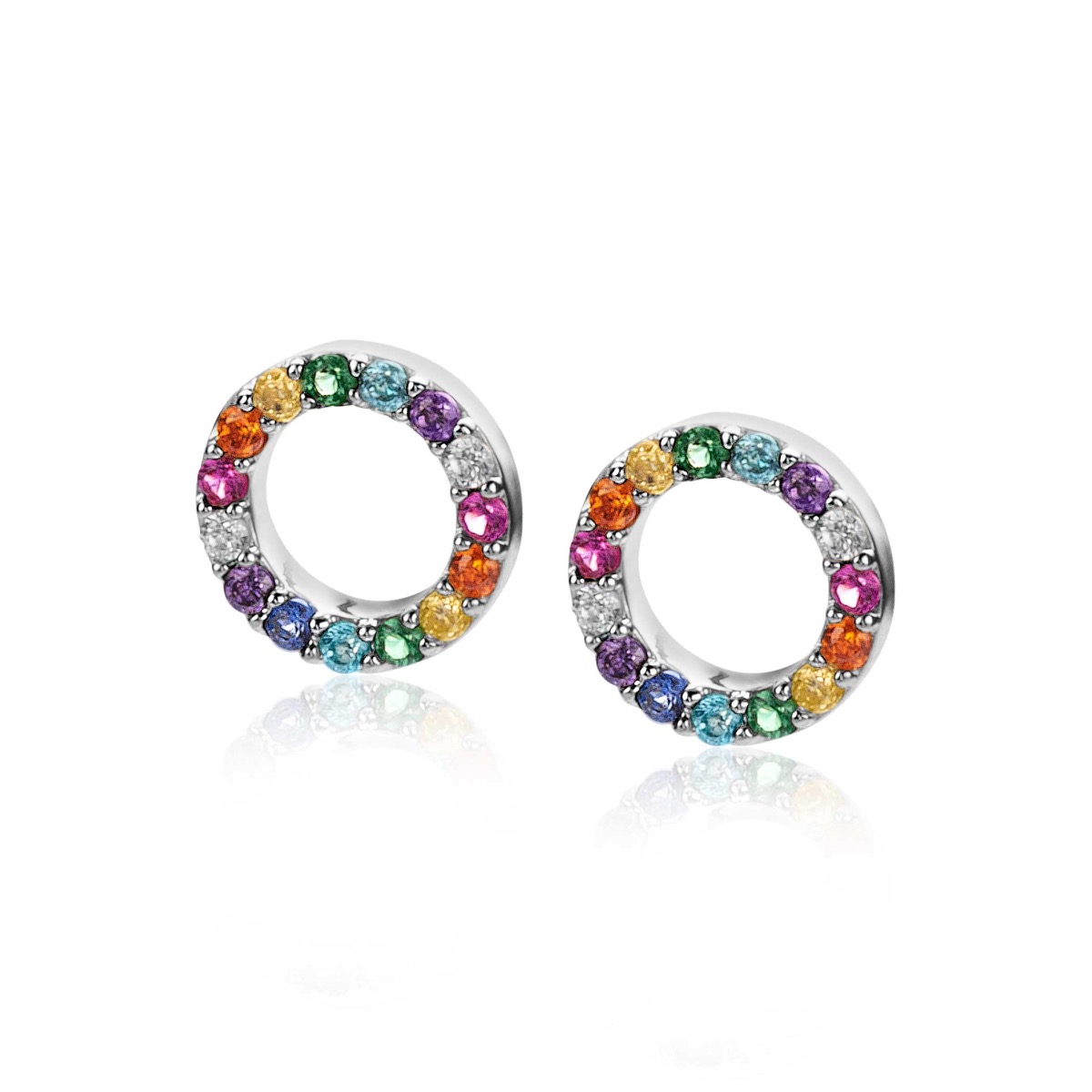 8mm ZINZI Sterling Silver Earrings Pendants Round Rainbow Color Stones ZICH2170Z (excl. hoop earrings)