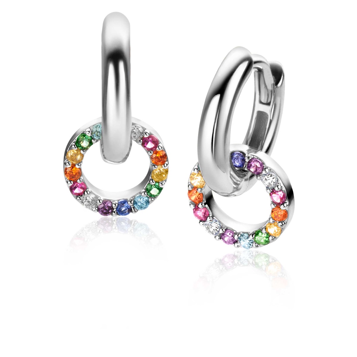 8mm ZINZI Sterling Silver Earrings Pendants Round Rainbow Color Stones ZICH2170Z (excl. hoop earrings)
