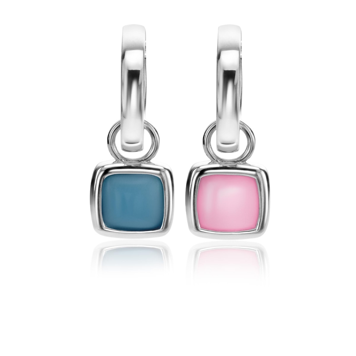 10mm ZINZI Sterling Silver Earrings Pendants Square Two-sided Blue and Pink ZICH2257 (excl. hoop earrings)