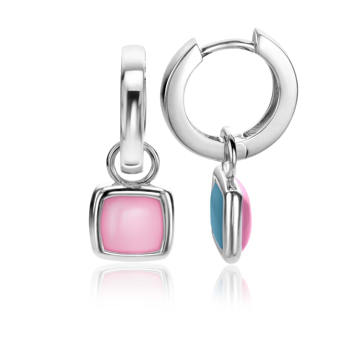 10mm ZINZI Sterling Silver Earrings Pendants Square Two-sided Blue and Pink ZICH2257 (excl. hoop earrings)