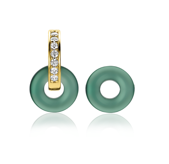 12mm ZINZI Earrings Pendants Round in Green Agate ZICH2274G (excl. hoop earrings)