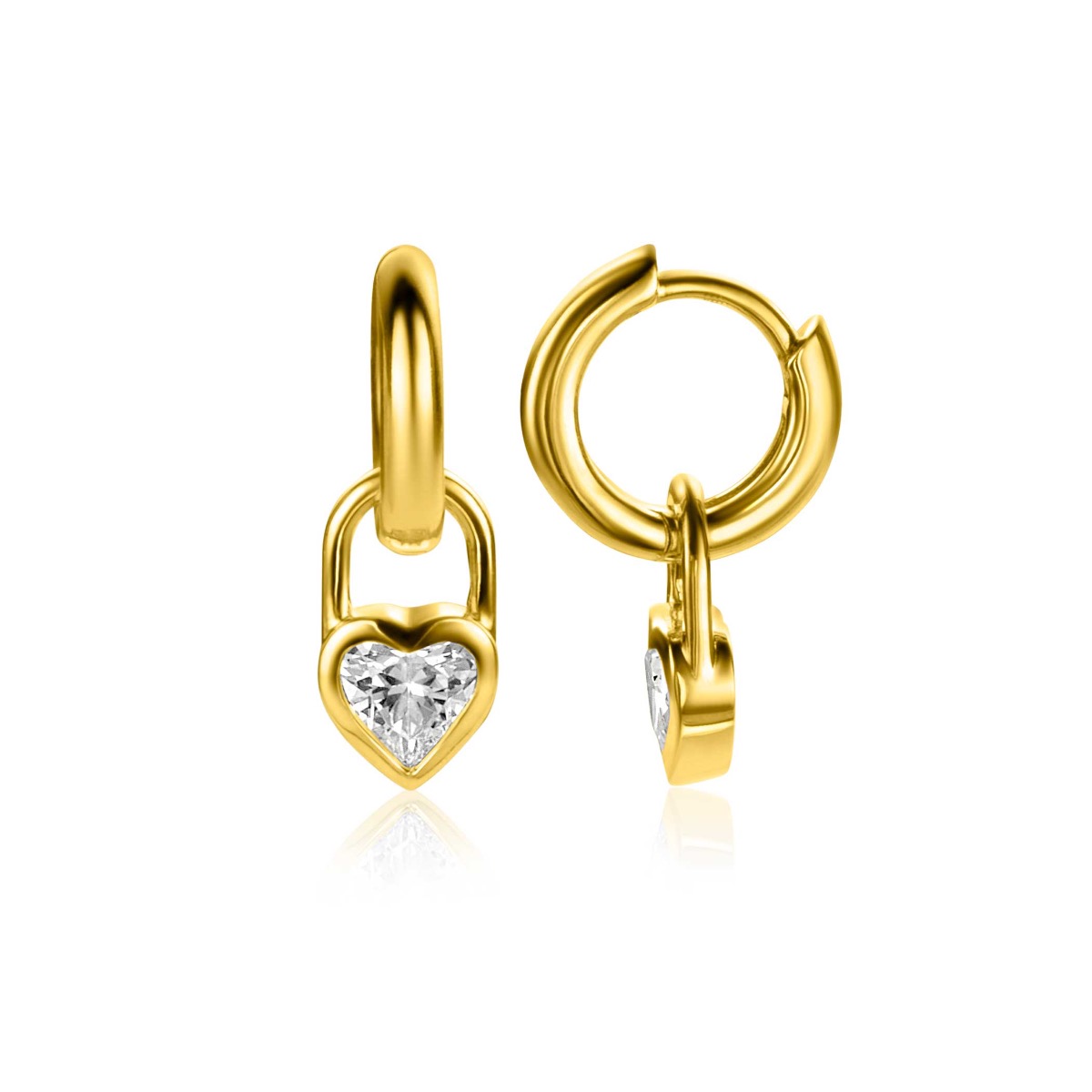 12mm ZINZI Gold Plated Sterling Silver Earrings Pendants Heart with White Zirconia ZICH2306 (excl. hoop earrings)