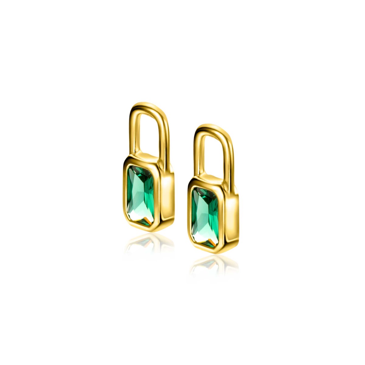 13mm ZINZI Gold Plated Sterling Silver Earrings Pendants Rectangle with Green Color Stones ZICH2307 (excl. hoop earrings)