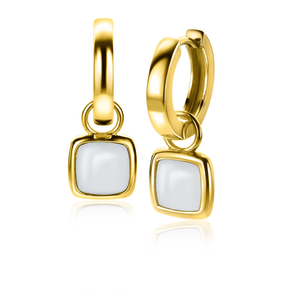 10mm ZINZI Gold Plated Sterling Silver Earrings Pendants Square Two-sided Mint Green and White Onyx ZICH2308 (excl. hoop earrings)