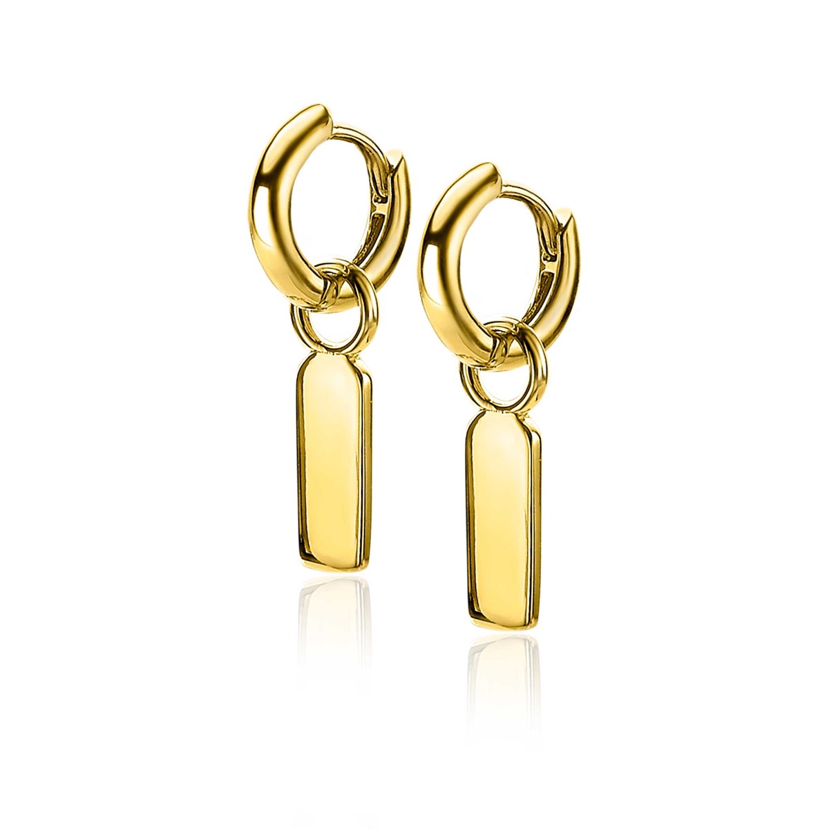 13mm ZINZI Gold Plated Sterling Silver Earrings Pendants Rectangular Small Plate ZICH2344G (excl. hoop earrings)