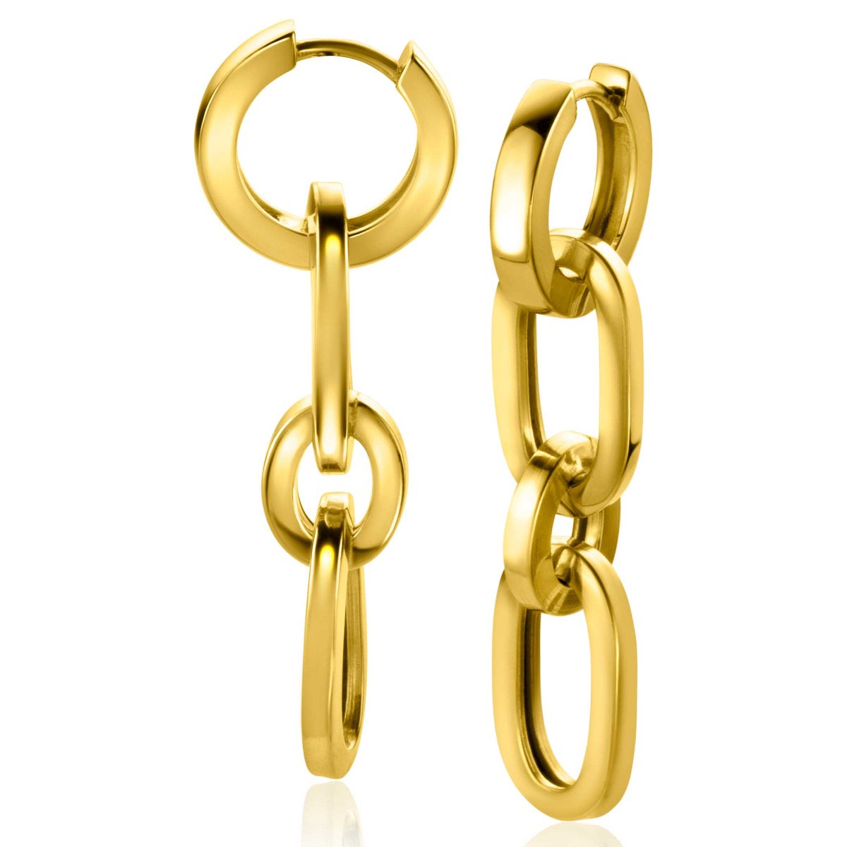 35mm ZINZI Gold Plated Sterling Silver Earrings Pendants 3 Paperclip Chains ZICH2351G (excl. hoop earrings)
