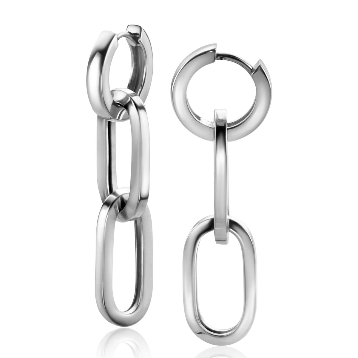 37mm ZINZI Sterling Silver Earrings Pendants 2 Long Paperclip Chains ZICH2352 (excl. hoop earrings)