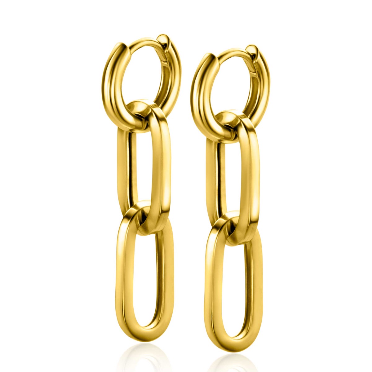 37mm ZINZI Gold Plated Sterling Silver Earrings Pendants 2 Long Paperclip Chains ZICH2352G (excl. hoop earrings)