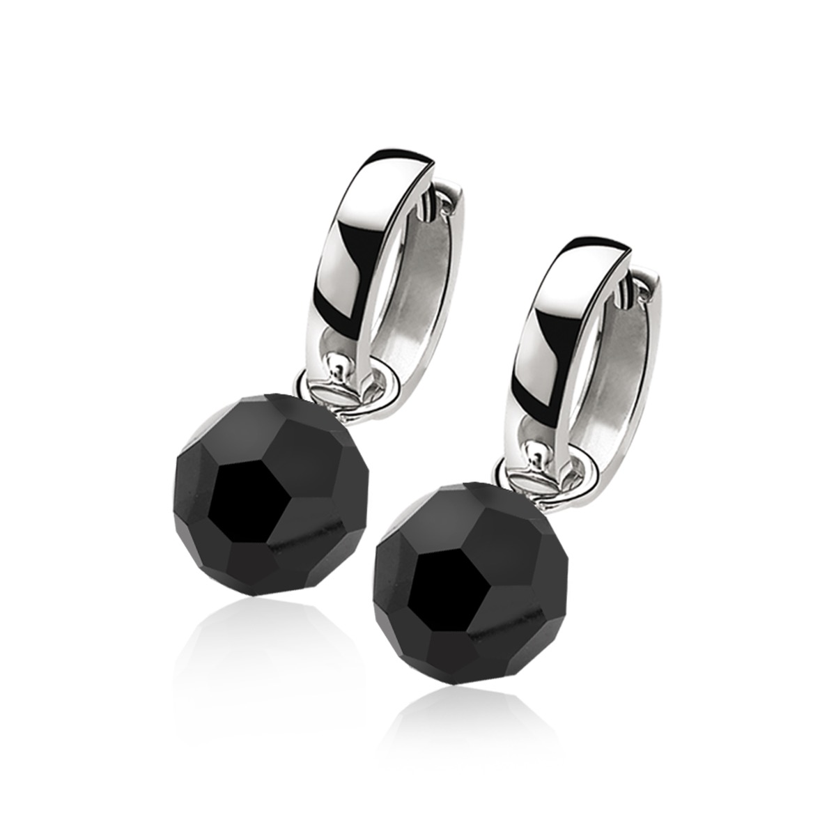 10mm ZINZI Sterling Silver Earrings Pendants Black Bead ZICH266Z (excl. hoop earrings)