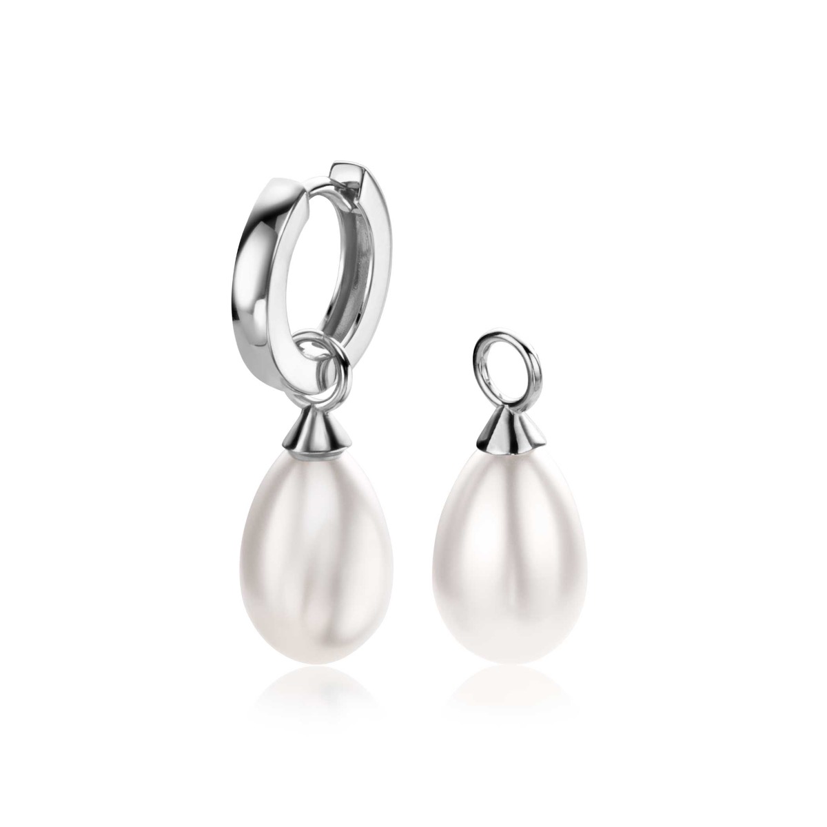 15mm ZINZI Sterling Silver Earrings Pendants Pearl White in Pear-shape ZICH355W (excl. hoop earrings)