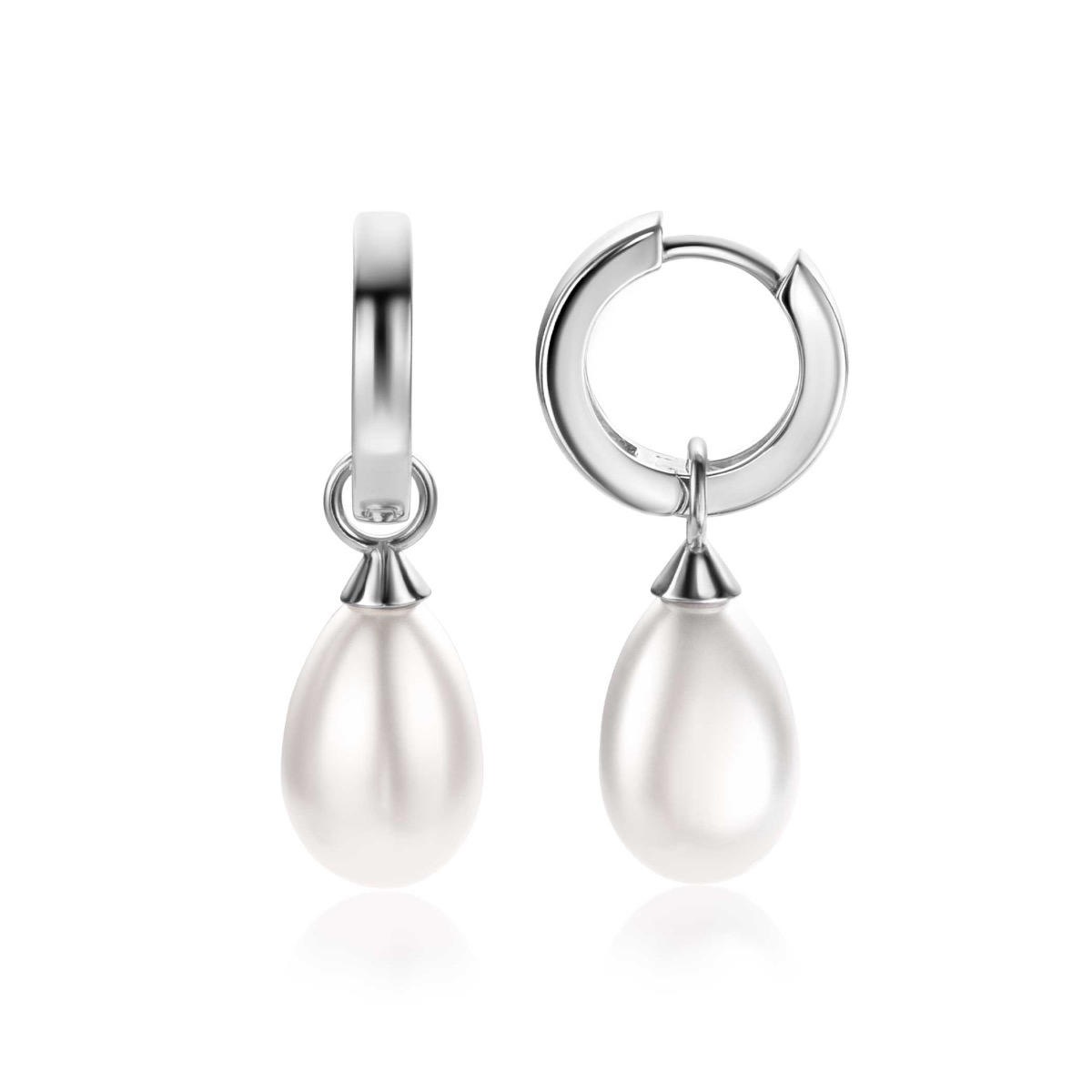 15mm ZINZI Sterling Silver Earrings Pendants Pearl White in Pear-shape ZICH355W (excl. hoop earrings)