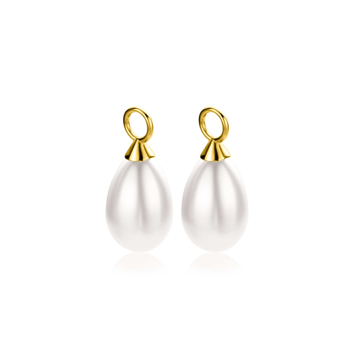 15mm ZINZI Gold Plated Sterling Silver Earrings Pendants Pearl White in Pear-shape ZICH355W (excl. hoop earrings)