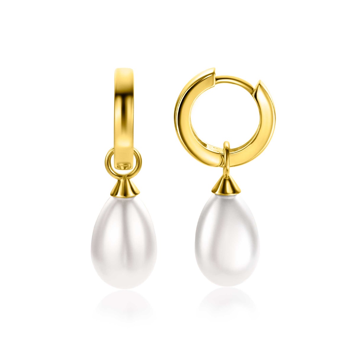 15mm ZINZI Gold Plated Sterling Silver Earrings Pendants Pearl White in Pear-shape ZICH355W (excl. hoop earrings)