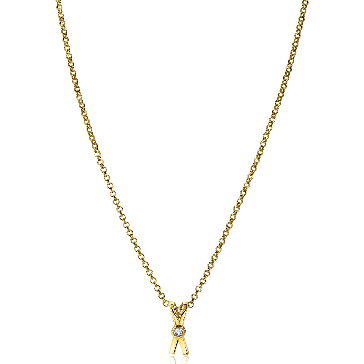 ZINZI Gold Plated Sterling Silver Pendant X-Shape White Zirconia ZIH2194Y (excl. necklace)