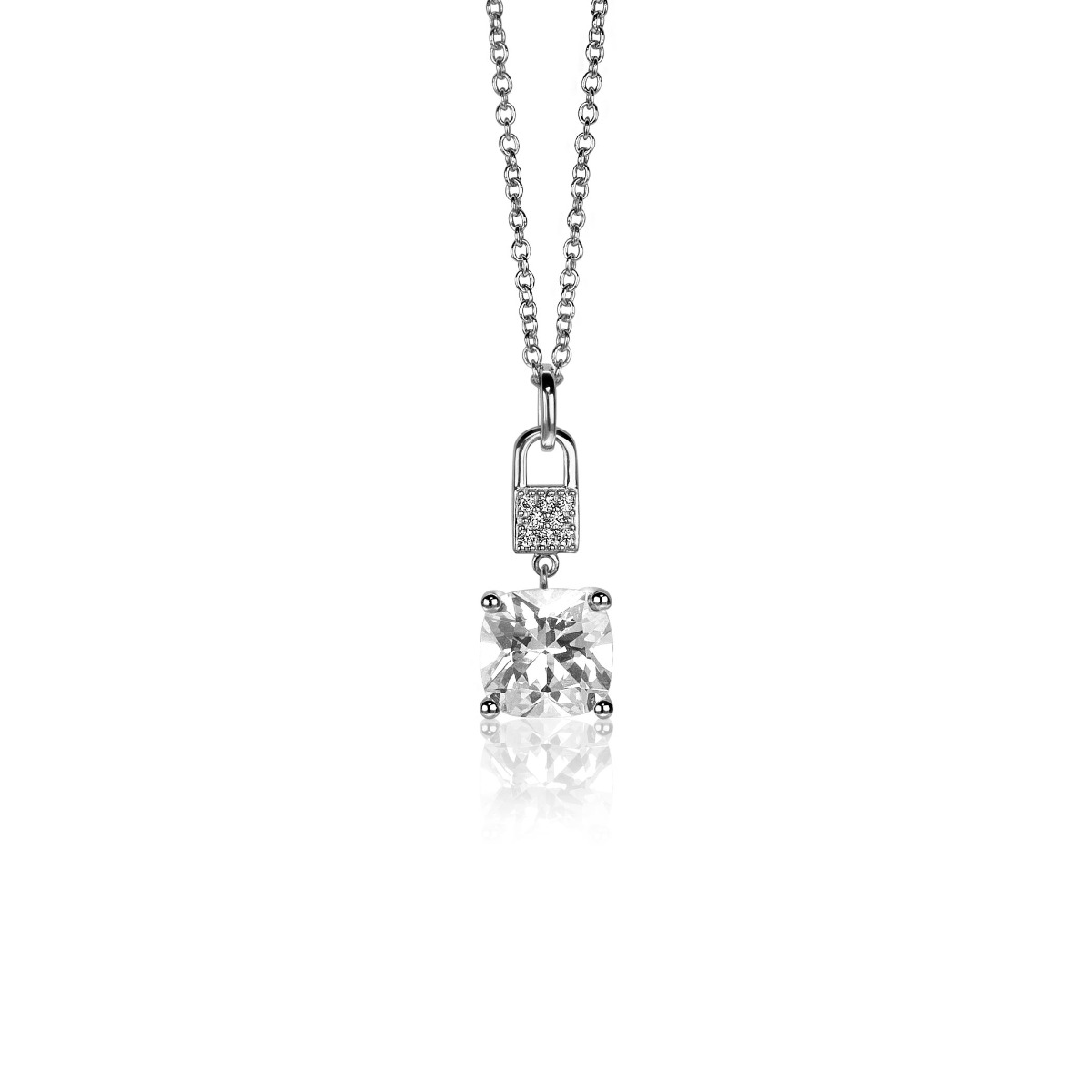 24mm ZINZI Sterling Silver Pendant Lock and Square Prong Setting White Zirconias ZIH2268 (excl. necklace)