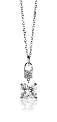 24mm ZINZI Sterling Silver Pendant Lock and Square Prong Setting White Zirconias ZIH2268 (excl. necklace)
