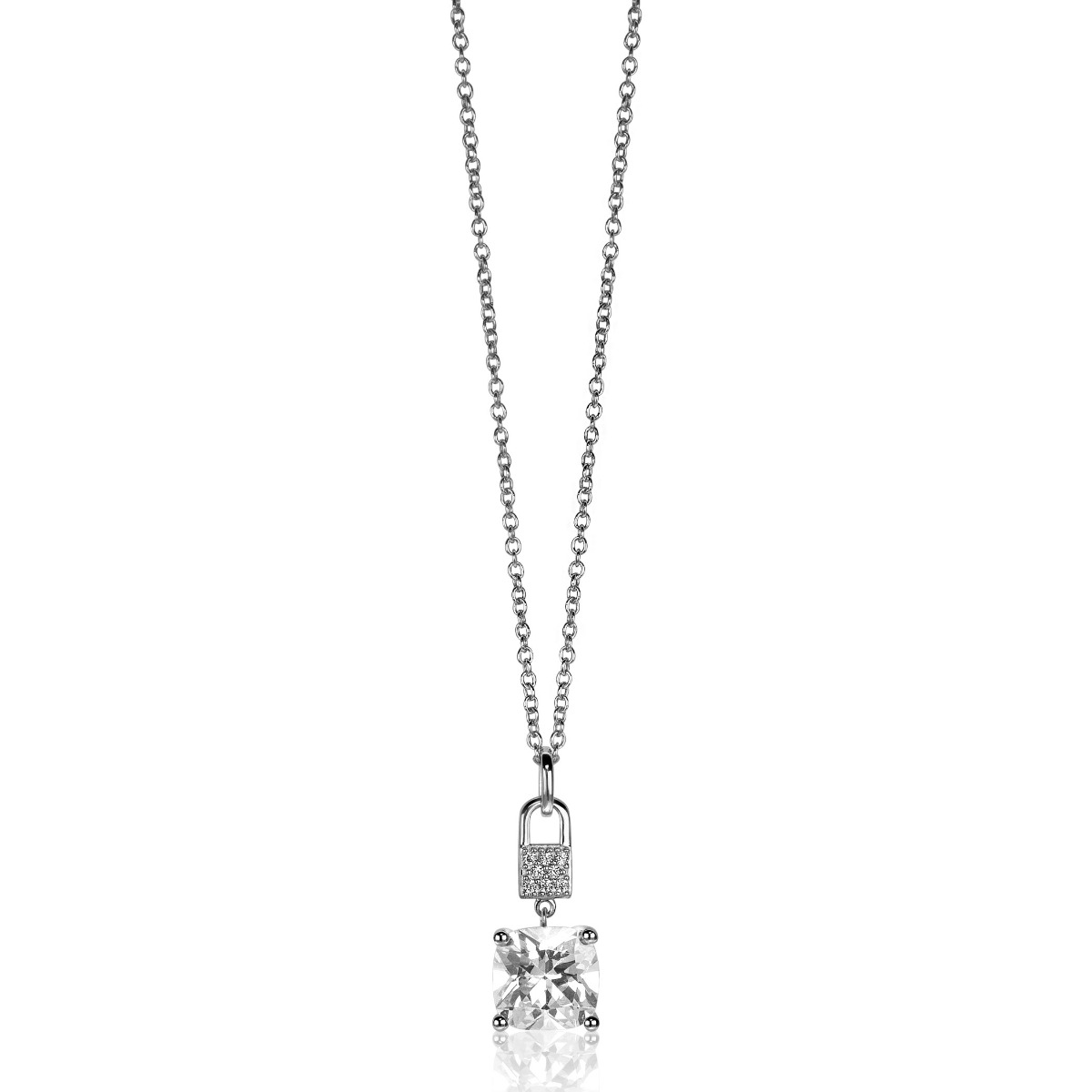24mm ZINZI Sterling Silver Pendant Lock and Square Prong Setting White Zirconias ZIH2268 (excl. necklace)