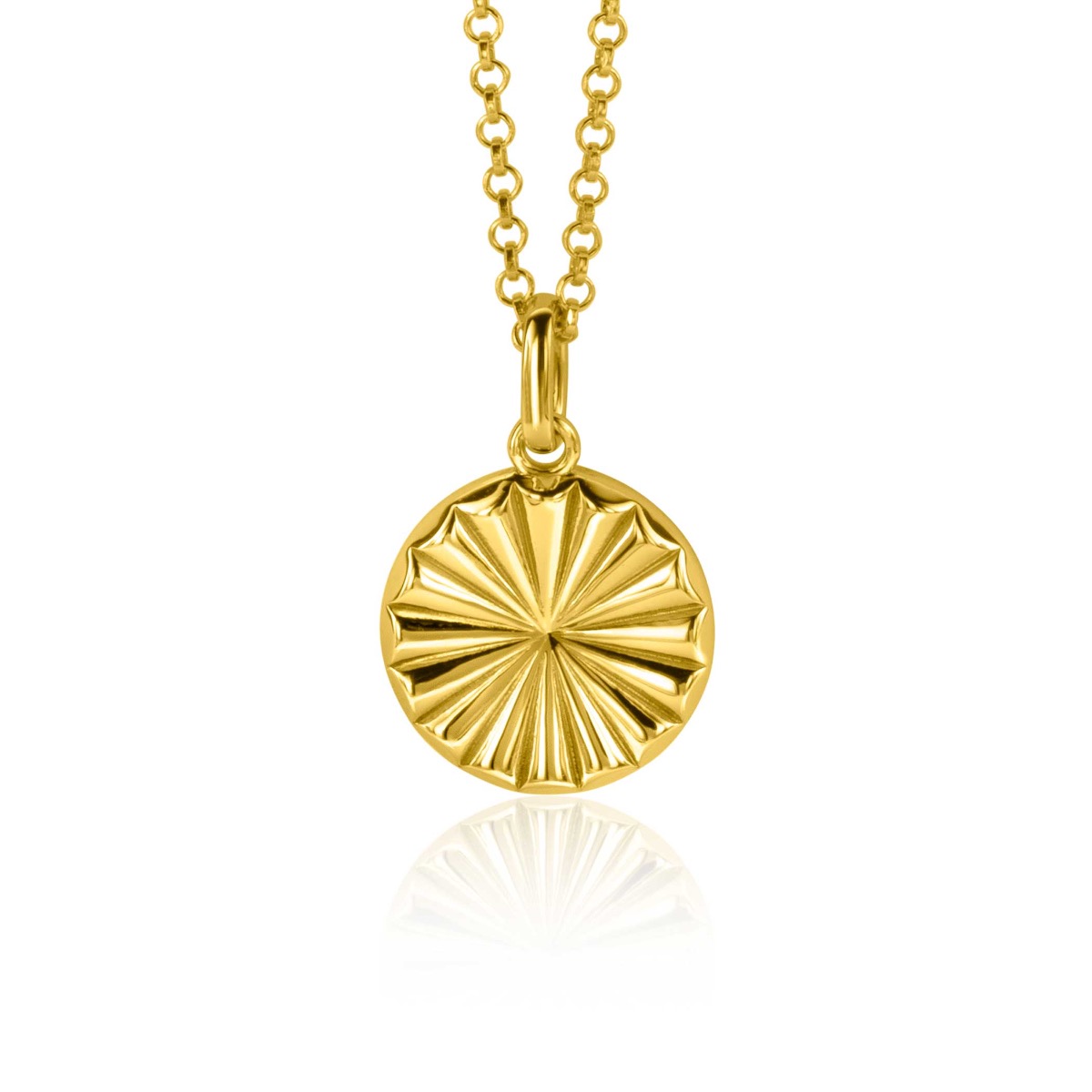 15mm ZINZI Gold Plated Sterling Silver Pendant Coin with Sunbeams ZIH2296 (excl. necklace)