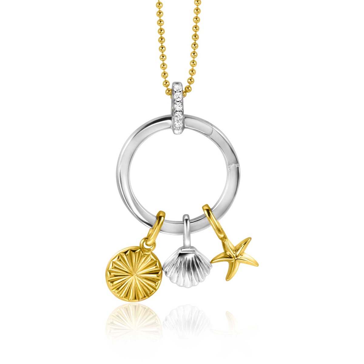 10mm ZINZI Gold Plated Sterling Silver Pendant Coin with Sunbeams ZIH2296S (excl. necklace)