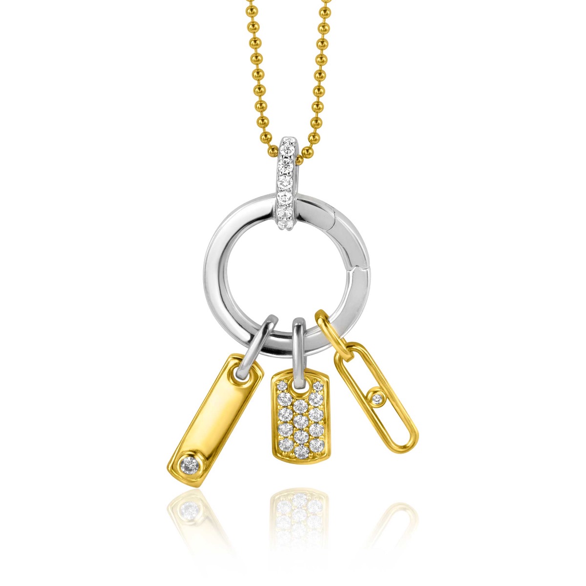 15mm ZINZI Gold Plated Sterling Silver Pendant Square Flat Bar White Zirconias ZIH2299 (excl. necklace)