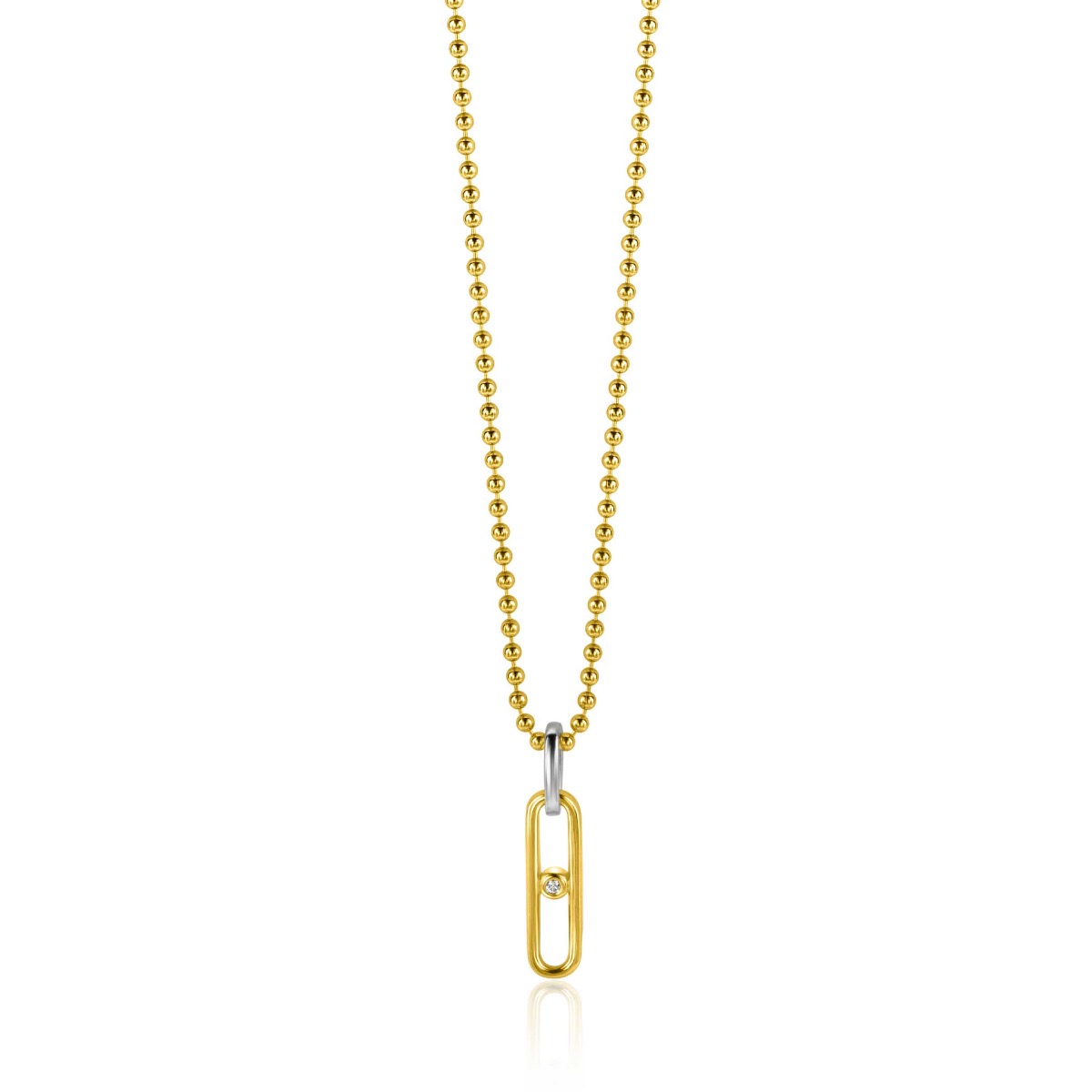 20mm ZINZI Gold Plated Sterling Silver Oval Pendant White Zirconia ZIH2300 (excl. necklace)