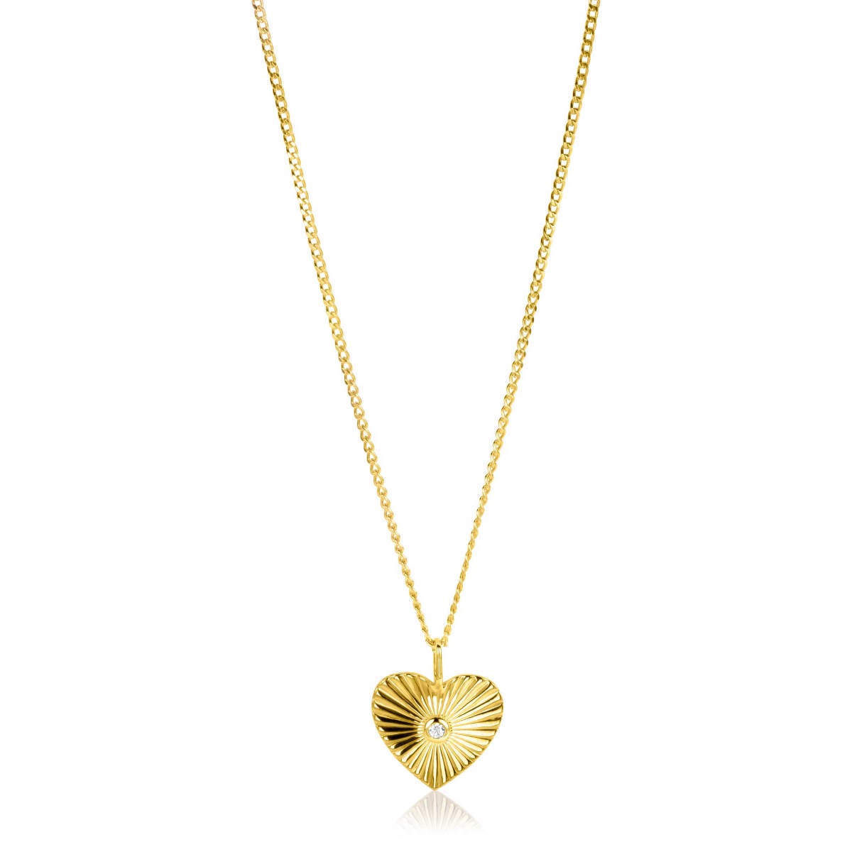 20mm ZINZI Gold Plated Sterling Silver Pendant Heart with Sunbeams and White Zirconia ZIH2305 (excl. necklace)