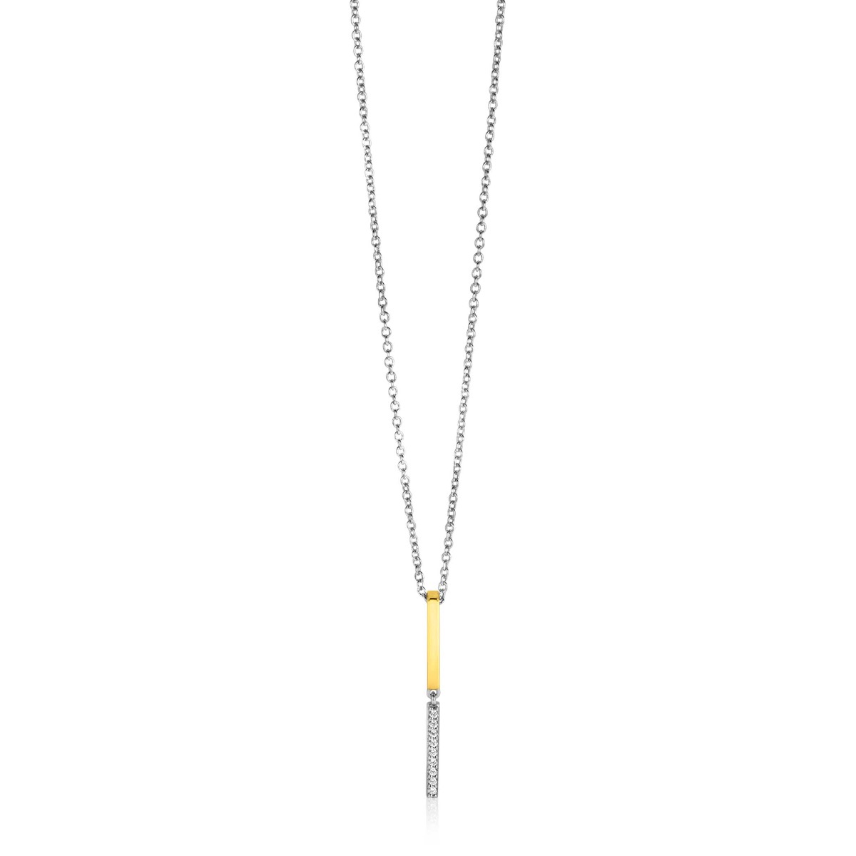 30mm ZINZI Gold Plated Sterling Silver Pendant 2 Bars White Zirconias ZIH2325 (excl. necklace)