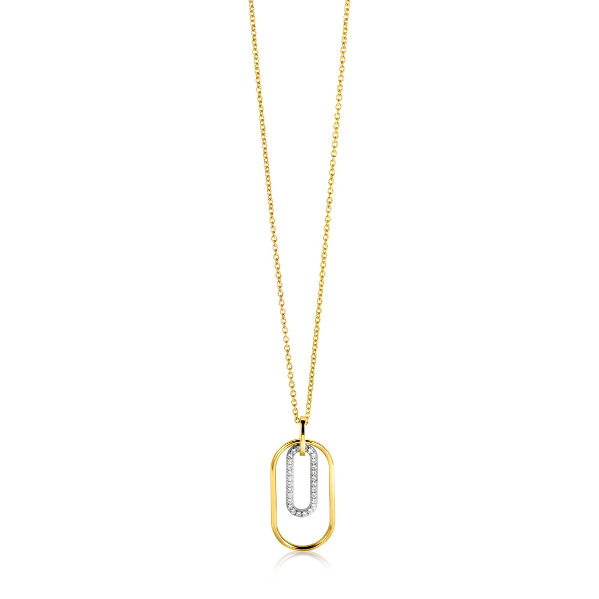 32mm ZINZI Gold Plated Sterling Silver Oval Pendant White Zirconias ZIH2329 (excl. necklace)